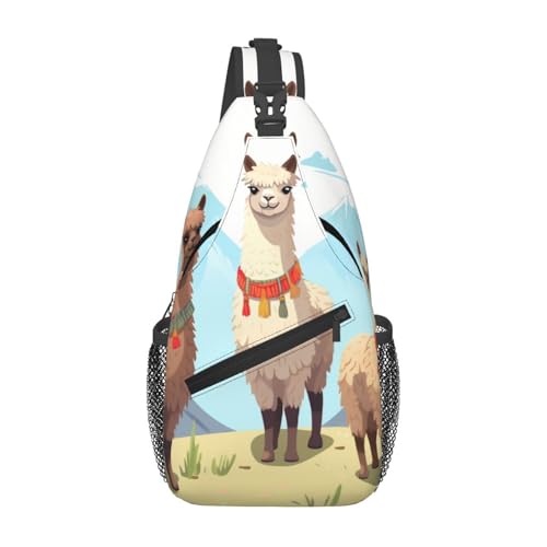 Bolso tipo sling para mujer y hombre con diseño de llama y alpaca
