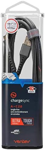 Ventev ChargeSync Braided Alloy USB Type-C Cable | USB A-C Charging Cord Fast Charging Up to 3A, USB-If Certified, Aluminum Housing, No-Fray Durability, 10Ft Steel Grey