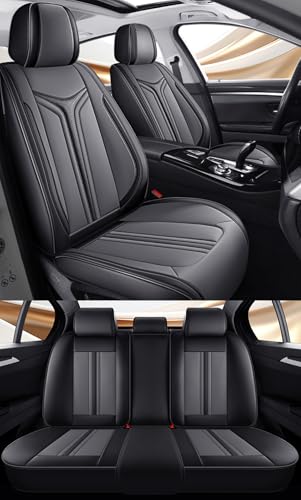 NOBQUA Fundas de Asiento de Coche Universales de Cuero para 5 Plazas – Compatibles con Ford Puma Focus Fiesta Kuga (Escape) Mondeo – Juego Completo para SUV y Berlina