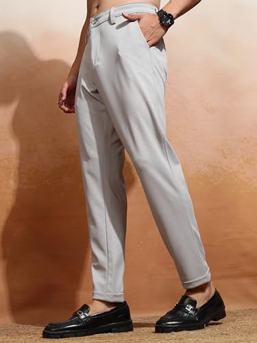 Image of Highlander Men's Slim Fit Formal Trousers | Ankle Length | Smart Chinos for Men | Comfortable Fabric for Daily Work & Formal Occasions