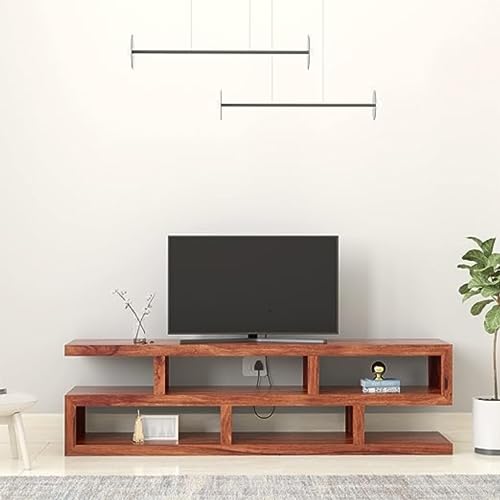 URBAN WOODS Mur Sheesham Wood TV Cabinet, Natural Finish, Open Shelves