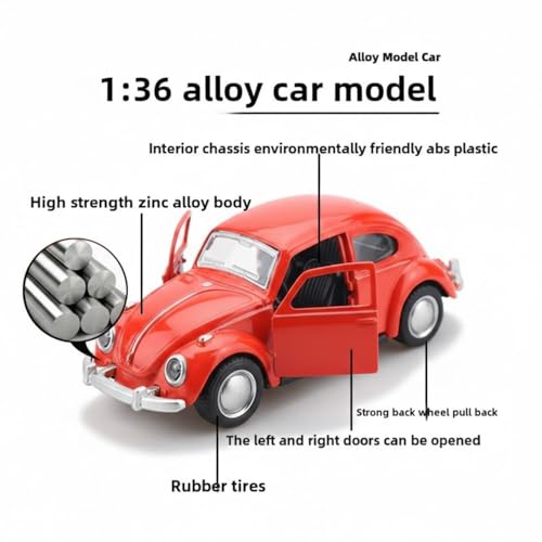 Image of Vintage Die-Cast Metal Toy Car with Openable Doors & Pull Back Action, 1:36 Scale Classic Model Vehicle, Durable Metal Body, Kids Toy Gift for Boys & Girls 3+ Years (Pack of 1) (Orange)
