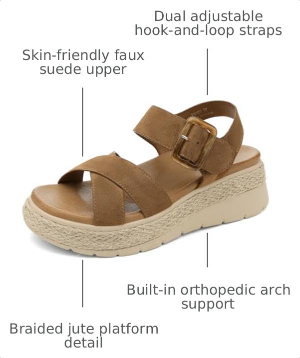 Image of UBFEN Womens Platform Sandals Low Wedge Espadrille Orthopedic Arch Support