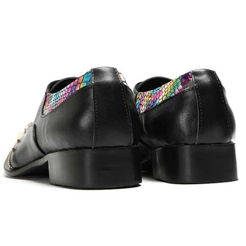 Mens Oxford Shoes Formal Dress Shoes Lace-Up Prom Rainbow Burnished Leather Lined Rivet Metal Cap Tip Sleek Luxury Party Shoes4