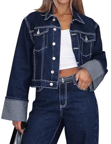 Women's Denim Jacket Long Sleeve Button Down Jean Jacket Women with Pockets