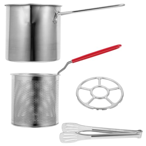 DOITOOL Freidora De Acero Inoxidable Olla Para Freidora Con Cesta Para Alimentos Fritos Para Freír Patatas Fritas y Aros De Cebolla Casa Incluye Pinzas y Aro De Gas Para Cocina Pequeña