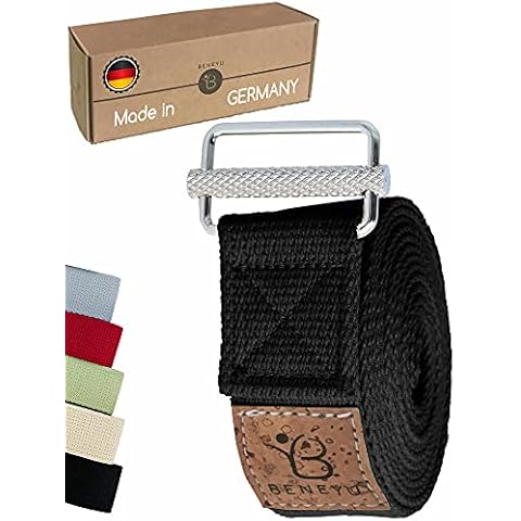 beneyu® Rutschfester Yoga Gurt - Der Yogagurt mit Einzigartiger Schnalle für Garantierten Halt - Perfekte Hilfe für Yoga und Pilates inkl. Übungen (schwarz) Cover