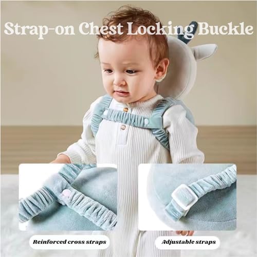 Image of Baby Head Protector Backpack, Toddler Baby Head Protection Backpack with Baby Knee Pads Alarm Function for Walking & Crawling, Soft, Breathable and Wearing Safety Baby Head Protector-Blue