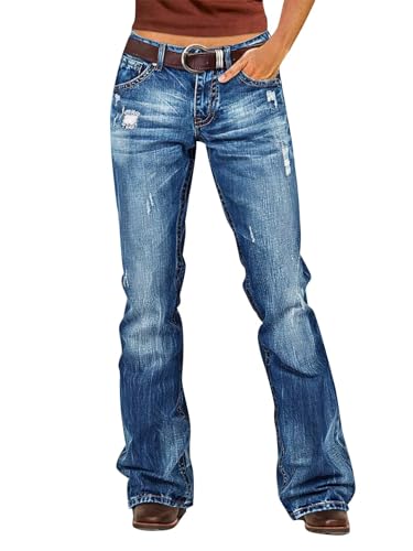 Best Fitting Jeans for Cowboy Boots: Top Picks 13 Flamingals Bootcut Jeans for Women Mid Rise Stretchy Ripped Western Distressed Jeans Butt Lifting Denim Pants Without Belt Mid Blue S