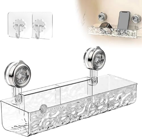 Corrugated Suction Cup Storage Holder, 2025 New Movable LargeCapacity Suction Cup Shower Shelf, Luxury-Style Glacier Pattern, No-Drill Wall Mounted Storage Holder, for Bathroom Kitchen (2PCS)