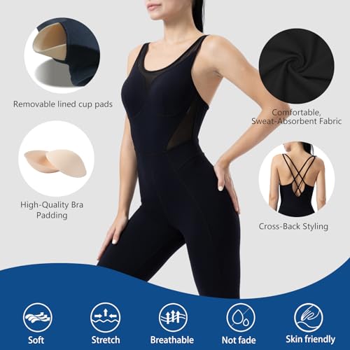 Image of LOVESOFT Workout Jumpsuits for Women Sleevesless Bodycon Backless Unitard