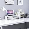 Uwenkjie monitor stand 2-layer wooden computer monitor desktop bracket and 3-layer bookshelf set, suitable for laptops, computer screen risers, with storage shelves, desk storage, white monitor stand #3