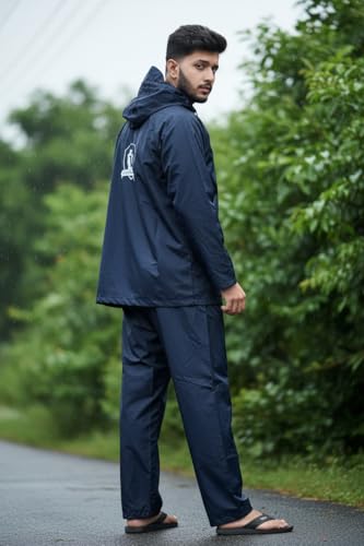 Image of Men's Waterproof Raincoat with Hood | All-Season Lightweight Rain Wear for Bike Riding, Travel & Outdoor Use | Full Sleeve Windproof Rain Jacket for Men