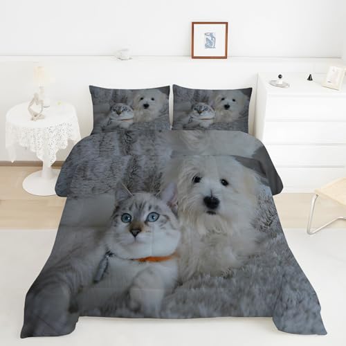 YYDIANZ Couette 90x190 Enfant Style Chaleureux Et CâLin, Couette Chat Et Chien Tempérée 300GSM en Microfibre, Édredon Chaude pour Lit 1 Personne Confort et...