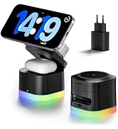 COLSUR Station de Charge 5-en-1 sans Fil pour iPhone 17/16/15/14/13/12, Chargeur sans Fil Rapide ...
