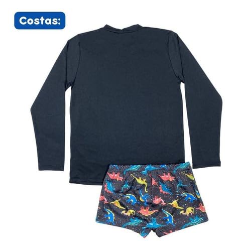 Conjunto Menino Blusa + Sunga Juvenil Praia Natação Piscina (BR, Idade, 12 Anos, Padrão, Dino Color