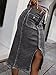 Flamingals Denim Skirt for Women Midi Skirts High Waist Vintage Button Front Stretch Long Jean Skirt Fall Fashion Grey XL