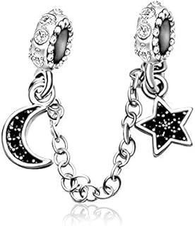 KunBead Jewelry Moon and Stars Safety Chain Charms Crystal Beads for Bracelets Necklaces