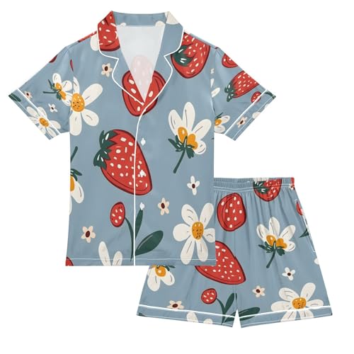 senya Pajama Sets Silky Button Down Nightwear Sleepwear Size 5-14 Years Short Brush Cartoon Flowers