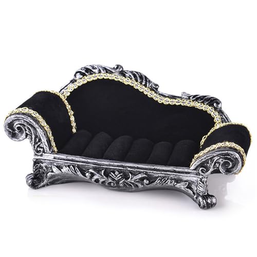 Sofá de casa de muñecas victoriano negro 1:12 con mini tapicería elegante de lujo