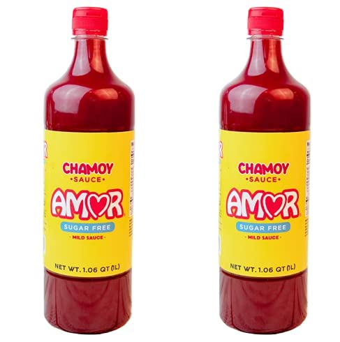 Amor Chamoy Sauce | Bittersweet flavor | 2,500 Scoville level Enjoy it with fruits, veggies, snacks, and drinks | Kosher | 33 fl oz bottle (Pack of 2)