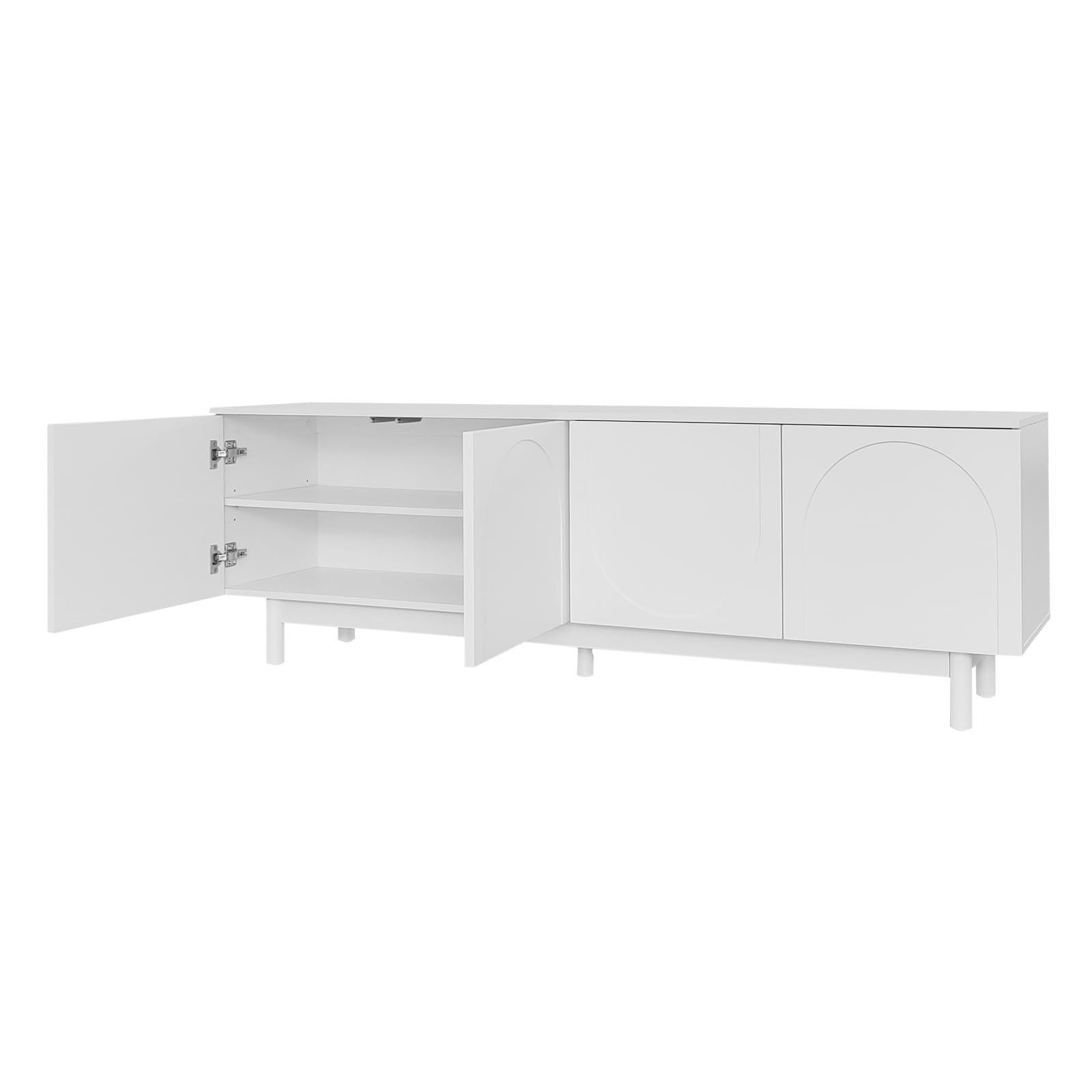 Meuble TV 175x38x56cm, léger de Style Luxe, avec 4 Portes texturées, séparateurs réglables, Blanc