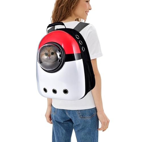 PETCUTE Mochila para Mascota,Transpirable Mochila Transportín Perro con Correa de Hombro Ajustable,Cremalleras Dobles,Bolsa de Transporte de Burbujas para Gato de Perro Pequeños Animales Negro