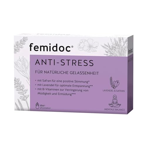 femidoc ANTI-STRESS Kapseln, 30 Stück, mit Safran, Lavendel und B-Vitaminen, Nahrungsergänzungsmittel für Psyche und Nerven, vegan