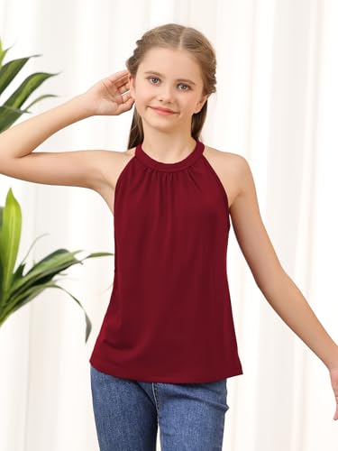 Image of GORLYA 2 Pack Girls Halter Neck Summer Sleeveless Shirt Multipacks Casual Curvy Tank Tops for 6-14Y