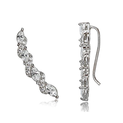 Sterling Silver Cubic Zirconia Twist Crawler Climber Hook Earrings