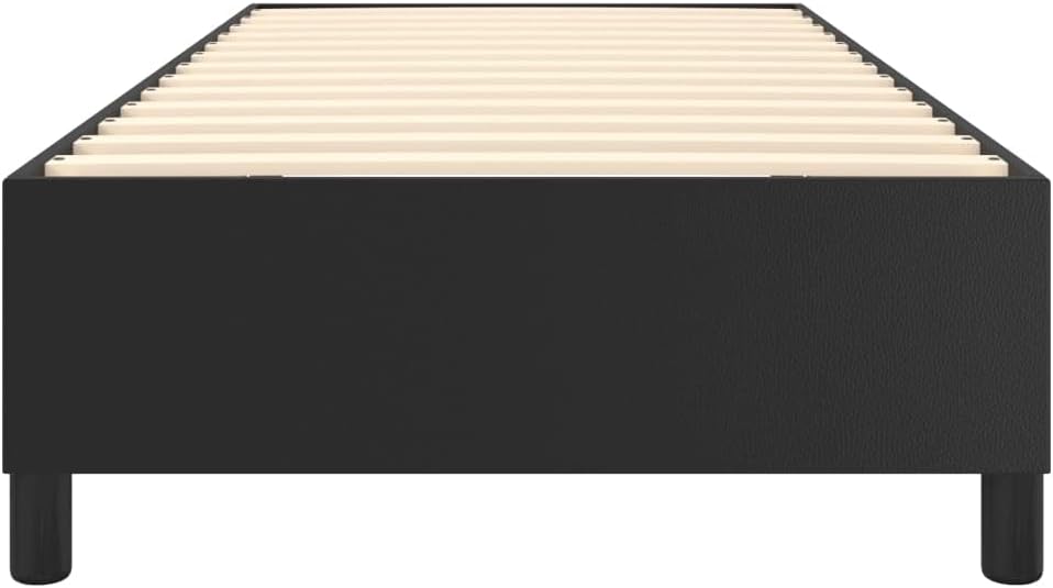 Twin XL Bed Frame Black Faux Leather Platform with Cushioned Headboard, Sturdy Slatted Foundation, Easy Assembly, Durable Modern Minimalist Bedroom Furniture for Mattress Support