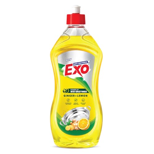 Image of Exo Dishwash Liquid Bottle | Ginger & Lemon | Tough Grease Removal for Utensils | Anti-Bacterial Dishwashing Liquid | Bio-Enzyme Liquid Dishwash | No Residue Cleaning | Fresh Citrus Fragrance - 750ml