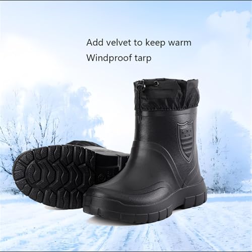 CLSQLXYJZC Men's Short Rubber Rain Boots, Winter Warm Durable Wear Resistant and Anti-Skid Waterproof Rain Boots for Men, Fur Interior Rubber Sole Shoes, for Gardening Fishing Boating Camping3