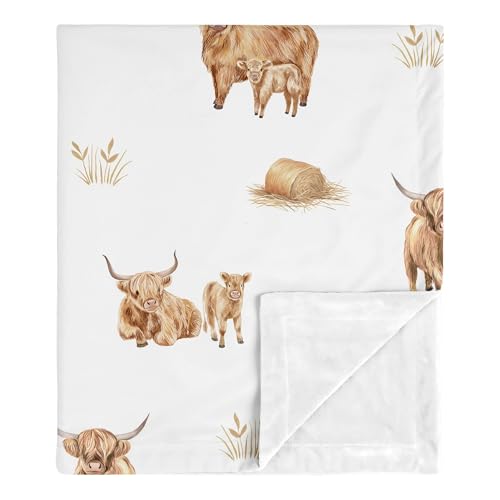 Image of Sweet Jojo Designs Soft Baby Blanket (Boho Highland Cow) for Girls or Boys, Infant, Newborns, Toddler 30x36in - Stroller Swaddle Security Receiving Blankets Minky (Farm Animal, Watercolor, Farmhouse)