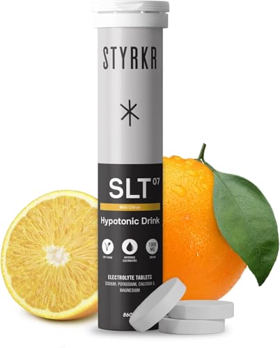STYRKR - Tabletas de electrolitos - Citrus - Paquete de 12 tabletas de hidratación - 1000 mg por porción - 4 veces más sales - Utilizado por atletas de resistencia - Fórmula avanzada de mezcla