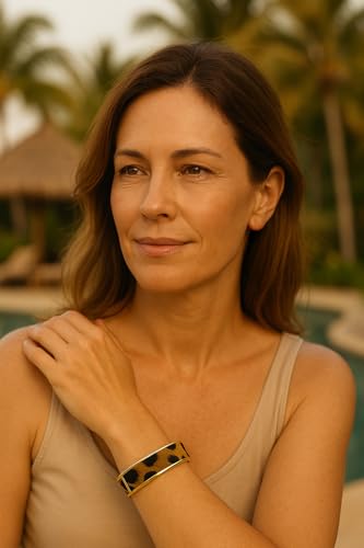 Jewelry Leopard Print Gold Bangle Bracelet for Women, Adjustable Women’s Animal Print Bracelets, Non-Tarnish, Ideal for Stacking and Layering2