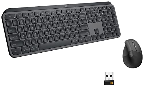 Image of Logitech MX Keys Advanced Illuminated Wireless Keyboard, Bluetooth & Lift Vertical Ergonomic Mouse, Wireless, Bluetooth or Logi Bolt USB Receiver, Quiet clicks, 4 Buttons, Compatible