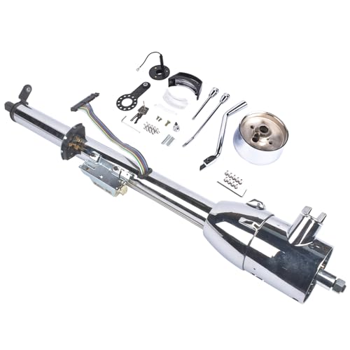 GELUOXI Replacement for GM 32 Inch Tilt Automatic Steering Column Shift Hot Rod, with Key & 9 Holes Adapter, Chrome Stainless Steel