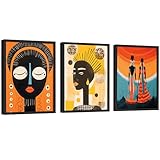 EXCOOL CLUB African American Wall Art Prints - 12x16 Afro Black Girl Art Wall Decor, African Folk Art Paintings, Retro Afrocentric Black Woman Posters Ethnic Ancient Pictures for Bedroom (UNFRAMED)