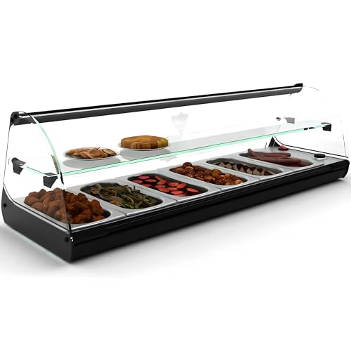 MBH - Vitrina calienta tapas 2 pisos 6 bandejas al baño maría para hostelería. Vitrina expositora de tapas calientes sobre mostrador con 1 estrante para bar y restaurante.
