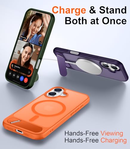 Image of Designed for iPhone 17 Case, [Built-in Invisible Kickstand][Compatible with MagSafe][Military Grade Shockproof] Slim Translucent Matte Phone Case 6.3 inch (Orange)