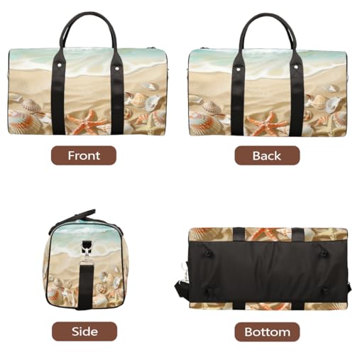 Beach Seashell Ocean Travel Duffel Bag for Women Men, Sea Starfish Sport Tote Gym Bag Foldable Weekender Overnight Bag Waterproof Carry On Luggage Bag3