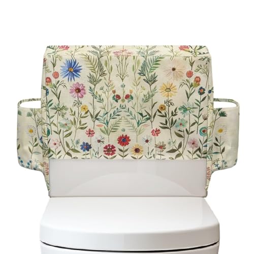 Maiyoinou Flower Print Bathroom Storage Toilet Cover with Storage Bag No Tools Needed Easy Installation Toilet Tank Cover Home Bathroom Decoration, Beige
