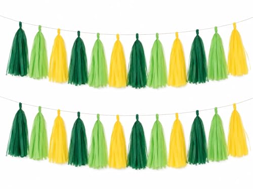 Image of Green Yellow and Green Light Tassel Garland Banner Paper Tassels for Party Decorations,Pack of 15