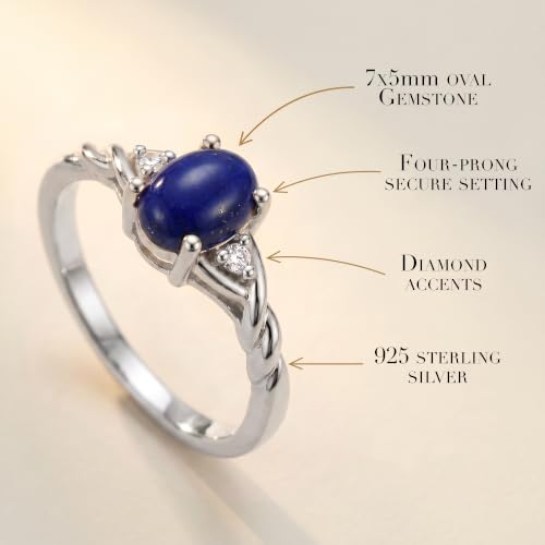 Image of Rylos Sterling Silver Classic Birthstone Ring - 7X5MM Oval Gemstone & Diamonds - Women's Jewelry, Sizes 5-10