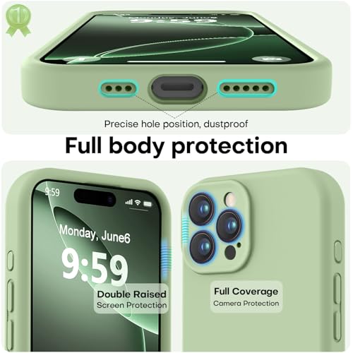 Image of LOVE 3000 Designed for iPhone 16 Pro Case, Premium Silicone with [Soft Anti-Scratch Microfiber Lining] Shockproof Protective Phone Case for Men Women Girls 6.3 inch, Matcha