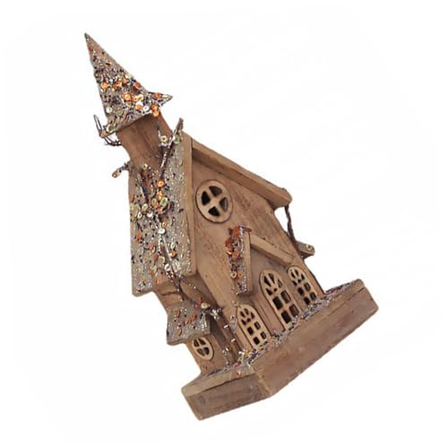 PRETYZOOM 1pc Wooden Luminous Cabin Christmas Decor Village House Xmas Adornment Holiday Decorative House Craft
