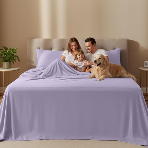 Image of Utopia Bedding Queen Size Sheet Set - 4 Piece Bed Sheets, Soft and Breathable Microfiber, Includes 1 Fitted Sheet, 1 Flat Sheet and 2 Pillowcases - Oeko Tex (Lavender)