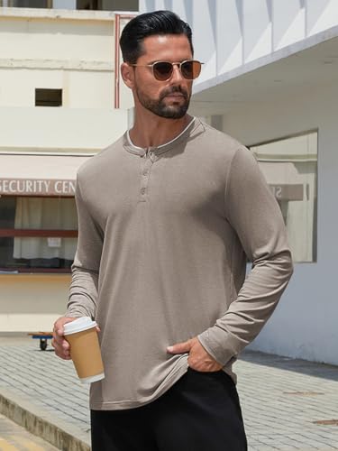Men's Long Sleeve Henley Shirt - Casual Color Block T-Shirt - Image 4
