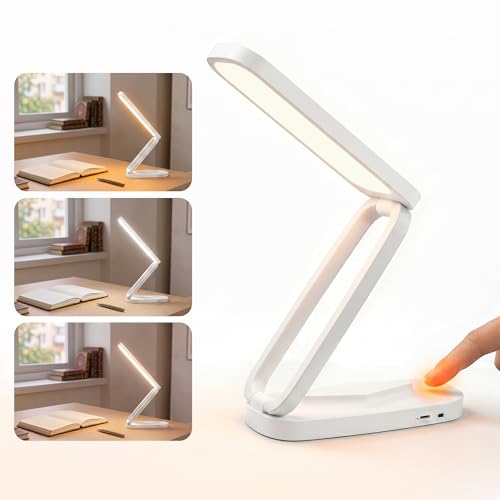 Image of CLAPONE LED Desk Lamp Rechargeable, White | Foldable & Portable, For Study, Office & Home, 3 Brightness Levels with Touch Control, Wireless Battery Operated, Eye-Caring